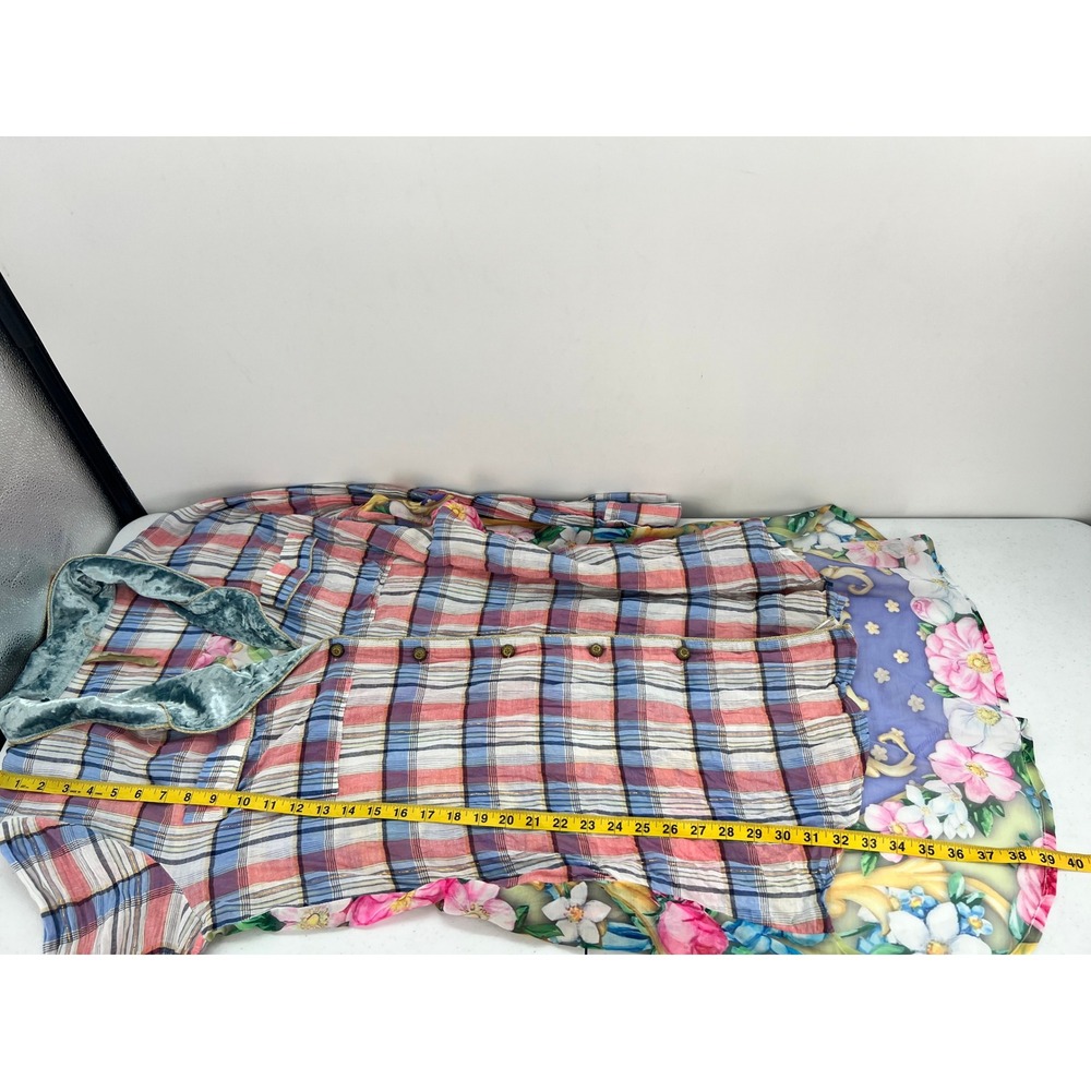 Aratta Silent Journey XL Plaid Floral Mixed Media Shirt Dress Velvet Collar - Picture 9 of 13